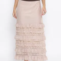 Lela Beige Brown Elastic And Frills Skirt-image-57