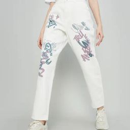 Ginger by Lifestyle White Cotton Printed Mid Rise Jeans-image-19