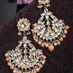 Karatcart Gold-Plated Peach Beads and Pearl Dangler Earrings for Women-39