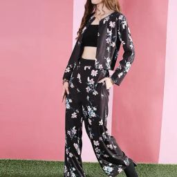 Sera Black & Pink Floral Print Shrug With Trousers-picture-19