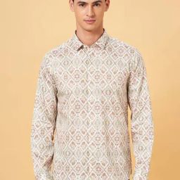 Peregrine By Pantaloons Cloud Cream Slim Fit Printed Shirt-image-83