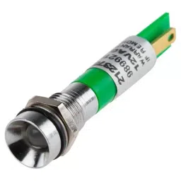 RS PRO Green Panel Mount Indicator 12 V, Mounting Hole Size 8 mm, Termination Type Solder Tab, IP Rating IP67, Model No 212373-35