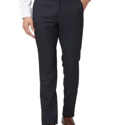 Park Avenue Blue Classic Fit Texture Trousers-image-13