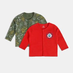 MINIKLUB Boys Olive Green & Red Printed Full Sleeves Front Open Vest-picture-11