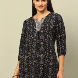 Rangriti Navy Printed Straight Kurta-image-52