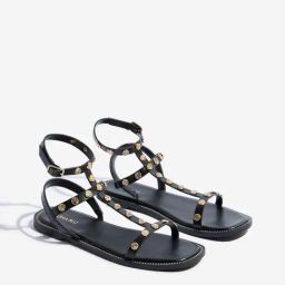 LUNA BLU by Westside Black Embellished Gladiator Sandals-39