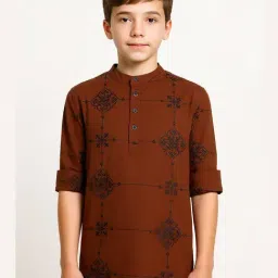 Charchit Boys Brown Cotton Embroidered Comfort Fit Shirt-image-39