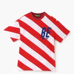 United Colors of Benetton Kids Red & White Cotton Striped T-Shirt-image-50