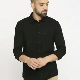 Basics Black Cotton Slim Fit Shirt-image-95