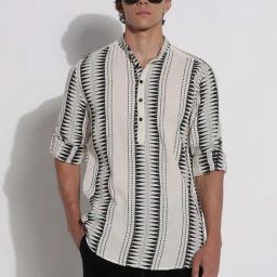 SHOWOFF White Relaxed Fit Geometric Shirt-image-18