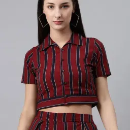 Melon by PlusS Maroon & Black Striped Crop Shirt-image-28
