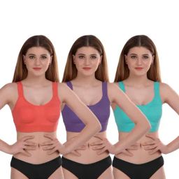 AROUSY Orange & Purple Cotton Bra Panty Set - Pack Of 3-image-82