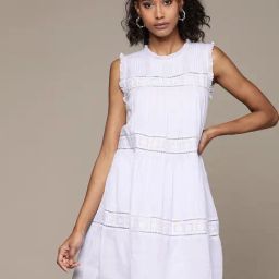 Label Ritu Kumar Powder Blue Cotton Embroidered A Line Short Dress-image-19