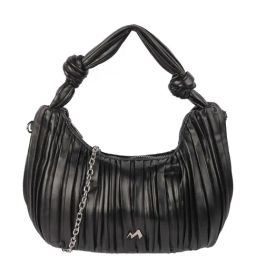 Metro Black Textured Medium Hobo Handbag-image-32