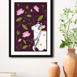 999Store Purple & White MDF Cow with Calf Printed Paper Wall Painting - Set of 1-36