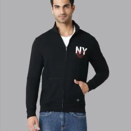 Van Heusen Regular Fit Zip Front Full Sleeve Solid Sweatshirt - Black-7