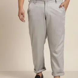 Sojanya Grey Cotton Regular Slim Fit Flat Front Trousers-image-17