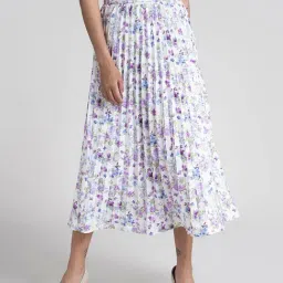 FableStreet White & Lilac Floral Print Skirt-picture-1