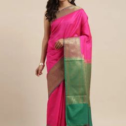 Banarasi Silk Works Pink Silk Woven Saree With Unstitched Blouse-image-31