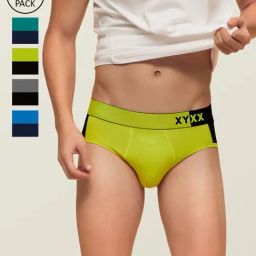 XYXX Grey, Yellow & Blue Skinny Fit Briefs (Pack of 5)-image-73