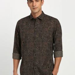 Peter England Brown Cotton Slim Fit Printed Shirt-image-23