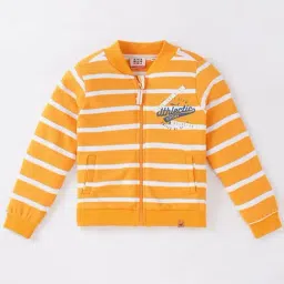Ed-a-Mamma Kids Orange & White Cotton Striped Full Sleeves Jacket-picture-38