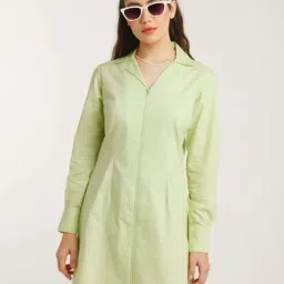 zink Z Green Cotton A-Line Dress-image-80
