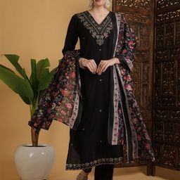 NISHABD Women Floral Embroidered Regular Thread Work Kurta with Trousers & With Dupatta-55