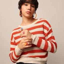 Only Beige & Orange Cotton Self Design Pullover-18