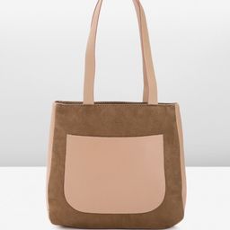 Mast & Harbour Colourblocked Suede Shopper Handheld Bag-image-57