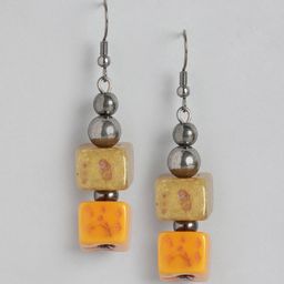RICHEERA Silver-Toned & Orange Geometric Drop Earrings-9