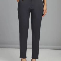 FITHUB Dark Grey Skinny Fit High Rise Formal Trousers-image-8