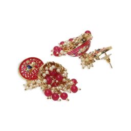 OOMPH Rani Pink Meenakari Elephant Design Jhumki Earrings image 4