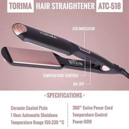 Torima ATC518 Kerashine Hair Straightener with Ceramic Plates (Black and Rose Gold) image 2