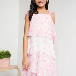 Global Desi Girl White & Pink Floral Print Dress-image-75