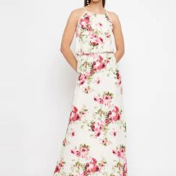 PURYS White Floral Print Maxi Dress-55