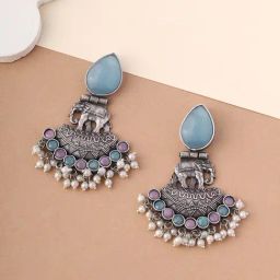 Priyaasi Opulent Green Stone Dangler Earrings-31