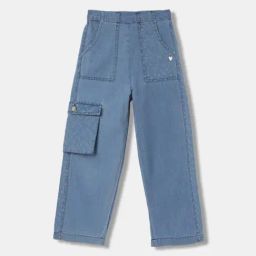 Blue Giraffe Kids Blue Cotton Floral Print Jeans-image-34