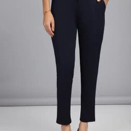 FITHUB Navy Skinny Fit High Rise Formal Trousers-image-84