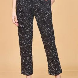 Enamor Jet Black Cotton Printed Lounge Track Pants-image-60