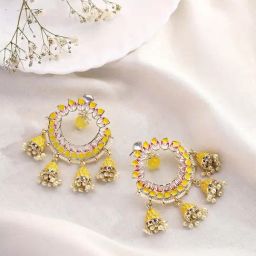 Priyaasi Yellow Lotus Shape Jhumki Earrings-39