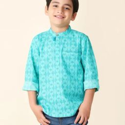 Fabindia Kids Blue Printed Full Sleeves Kurta-image-118