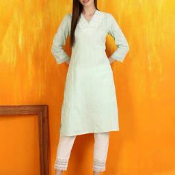 W Green Embroidered Kurta-image-24