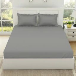 Spaces Solid Grey 144 TC Cotton King Bed Sheet with 2 Pillow Covers-image-11