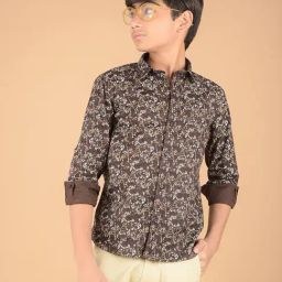 Crimsoune Club Boys Brown Cotton Floral Shirt-image-16