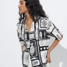 LOV by Westside Black Abstract Design Cotton Shirt-image-9