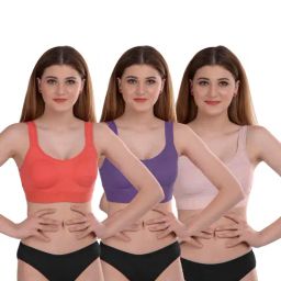 AROUSY Orange & Purple Cotton Bra Panty Set - Pack Of 3-image-83