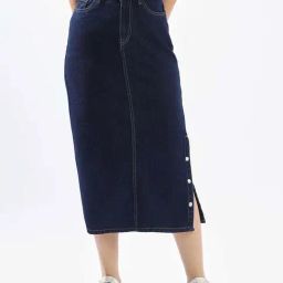 Hubberholme Blue Cotton Pencil Fit Skirt-image-84