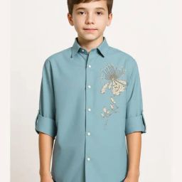 Charchit Boys Blue Cotton Embroidered Comfort Fit Shirt-image-74