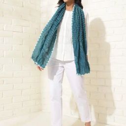 Teal Viscose Blend Bandhani Stole-image-38